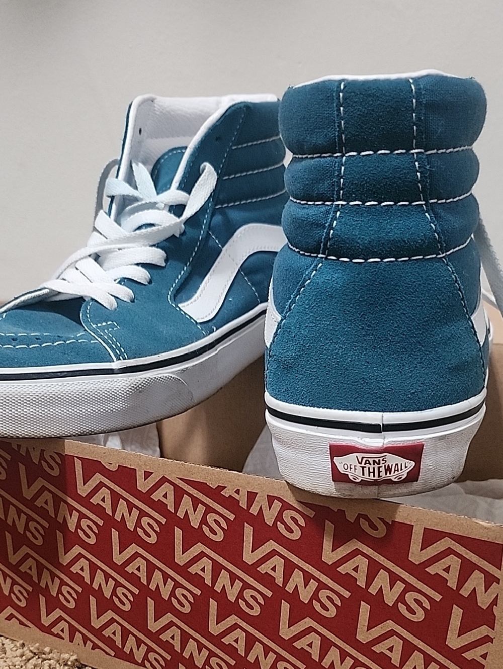Vans Teal Suede Sk8-Hi Mid-Top Sneakers with White Stripe
